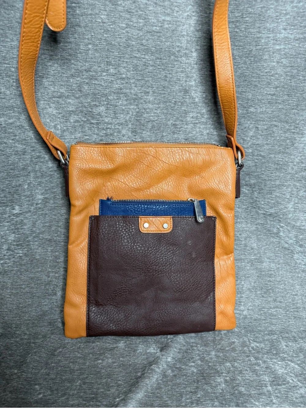 Leather Crossbody Bag in Tan & Brown
